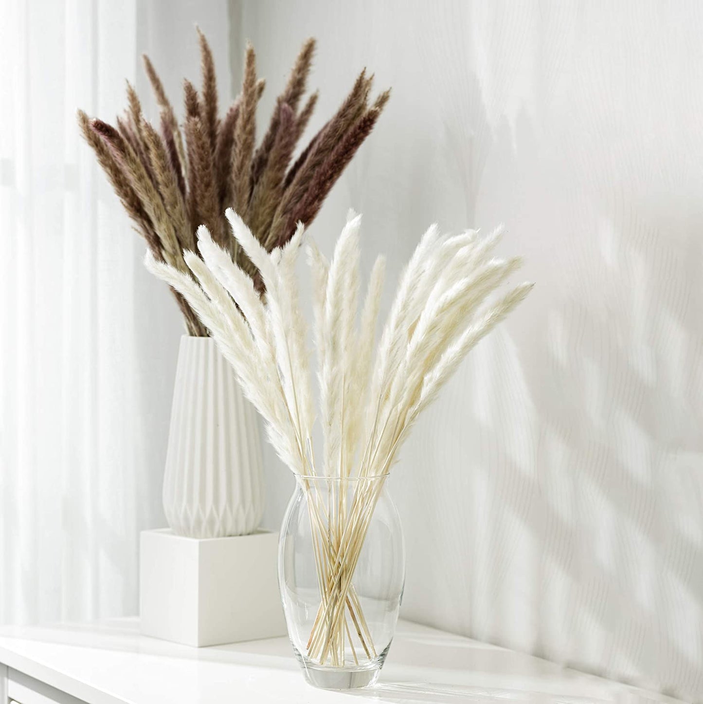 Brown & White 30 Pcs Natural Dried Pampas Grass (17 Inch Stems) 