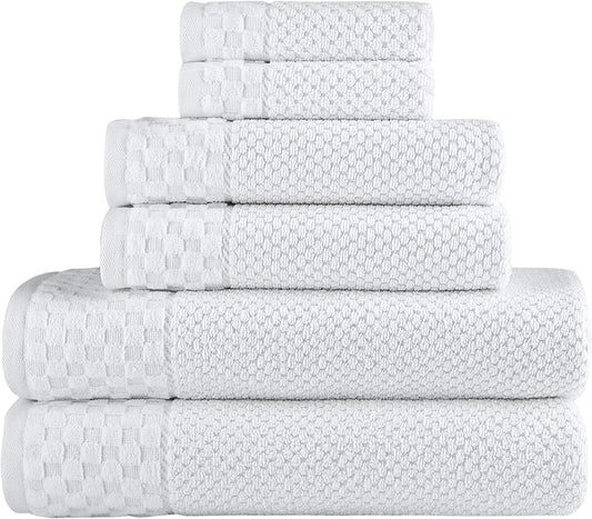 Luxury Soft Cotton Towel Set - 6-Piece Absorbent, Quick-Dry Bathroom Towels, 100% Turkish Cotton (White)