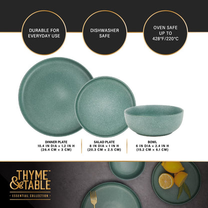 Caspian Green12-Piece Stoneware Dinnerware Set 