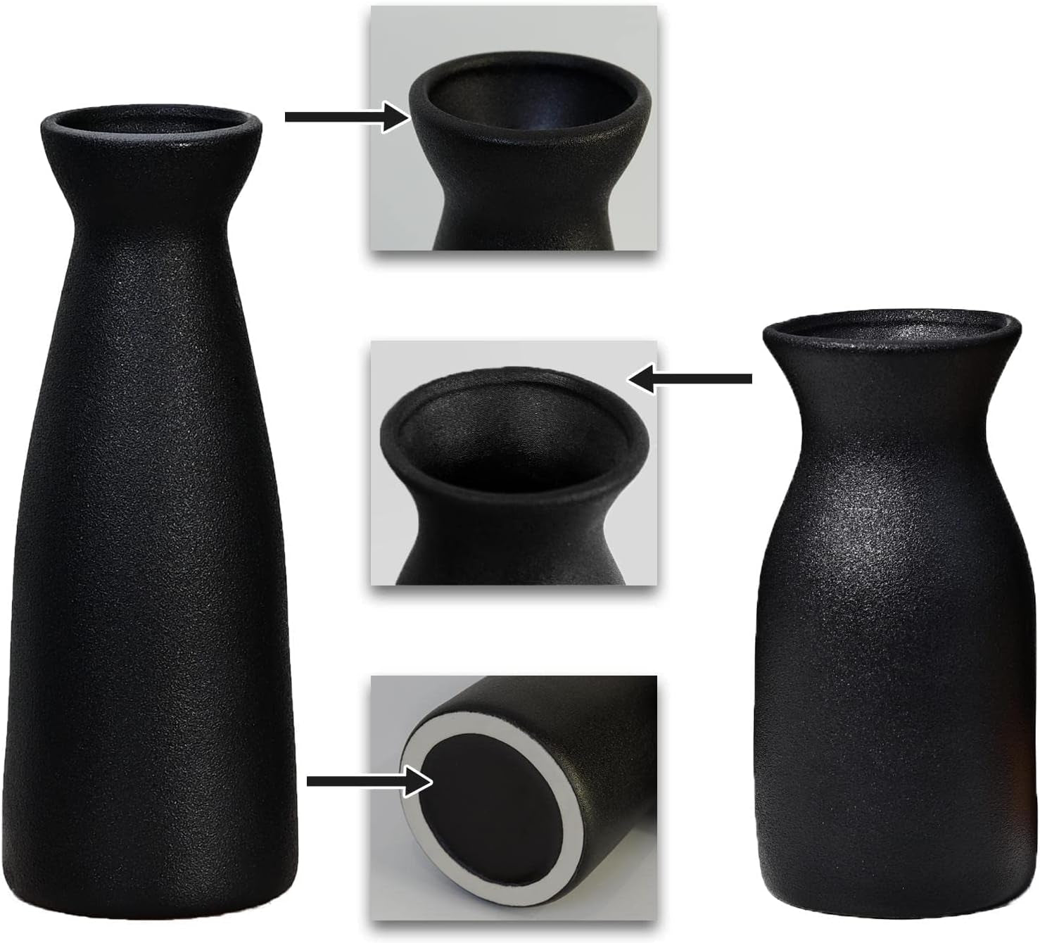 Black Ceramic Vase Set of 2 for Home Décor Modern 