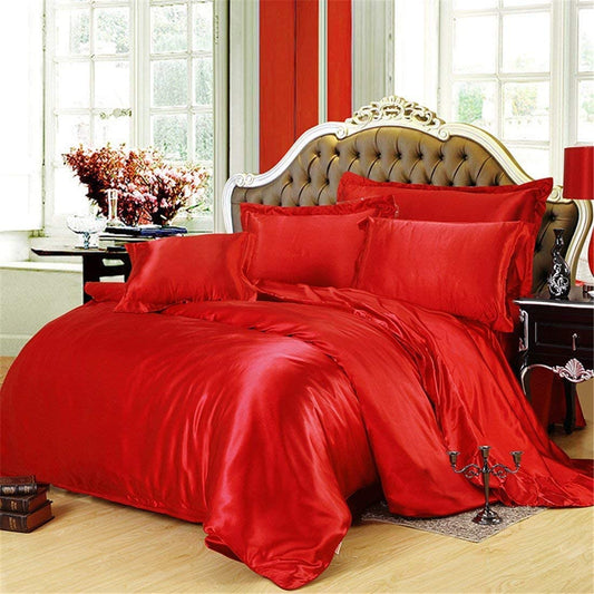 Red King Bed Sheet Set - Ultra Soft Easy Care Silky Satin 4 Piece Bed Sheet Set with 21" Deep Pocket - Wrinkle Resistant 