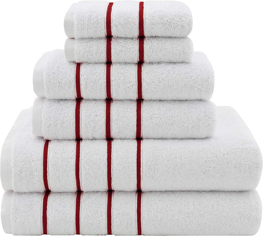 White and Burgundy Red 6 Piece Luxury Towel Set100% Turkish Cotton Soft Towels
