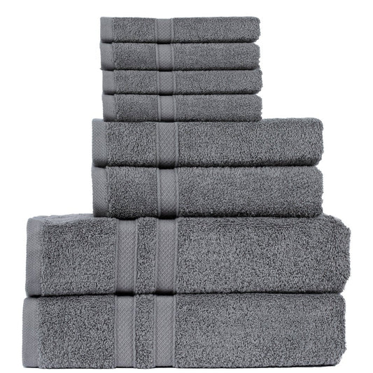 Grey 8 Pack Towel Set - 2 Bathroom Towels, 2 Hand Towels, 4 Wash Cloths Bathroom Sets 