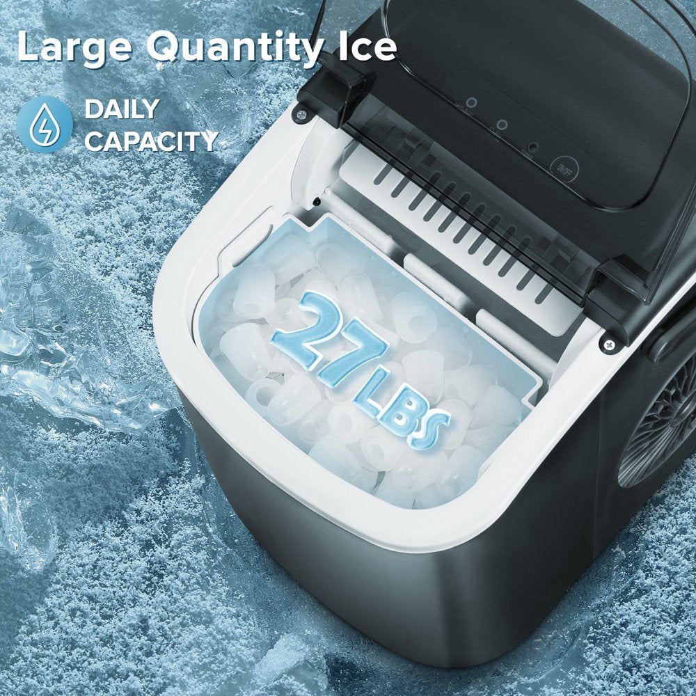 Black Portable Ice Machine with Handle, Ice Scoop and Basket