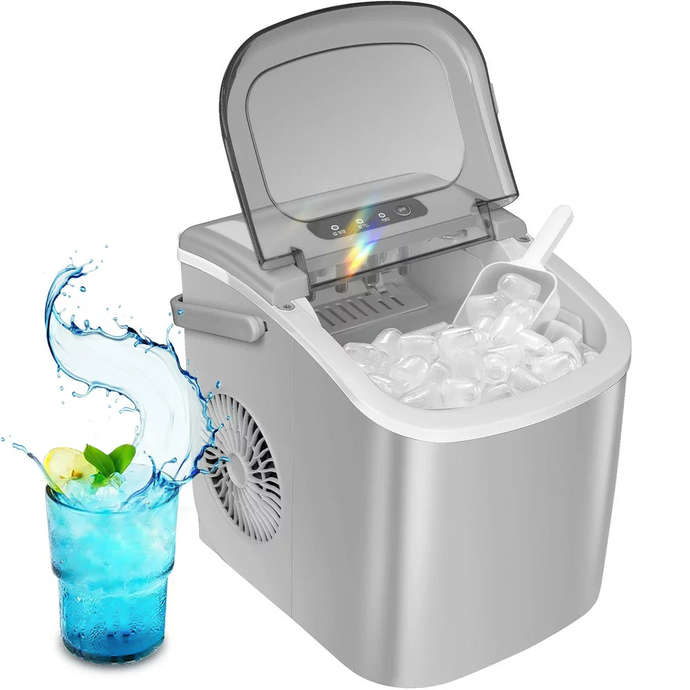 Black Portable Ice Machine with Handle, Ice Scoop and Basket
