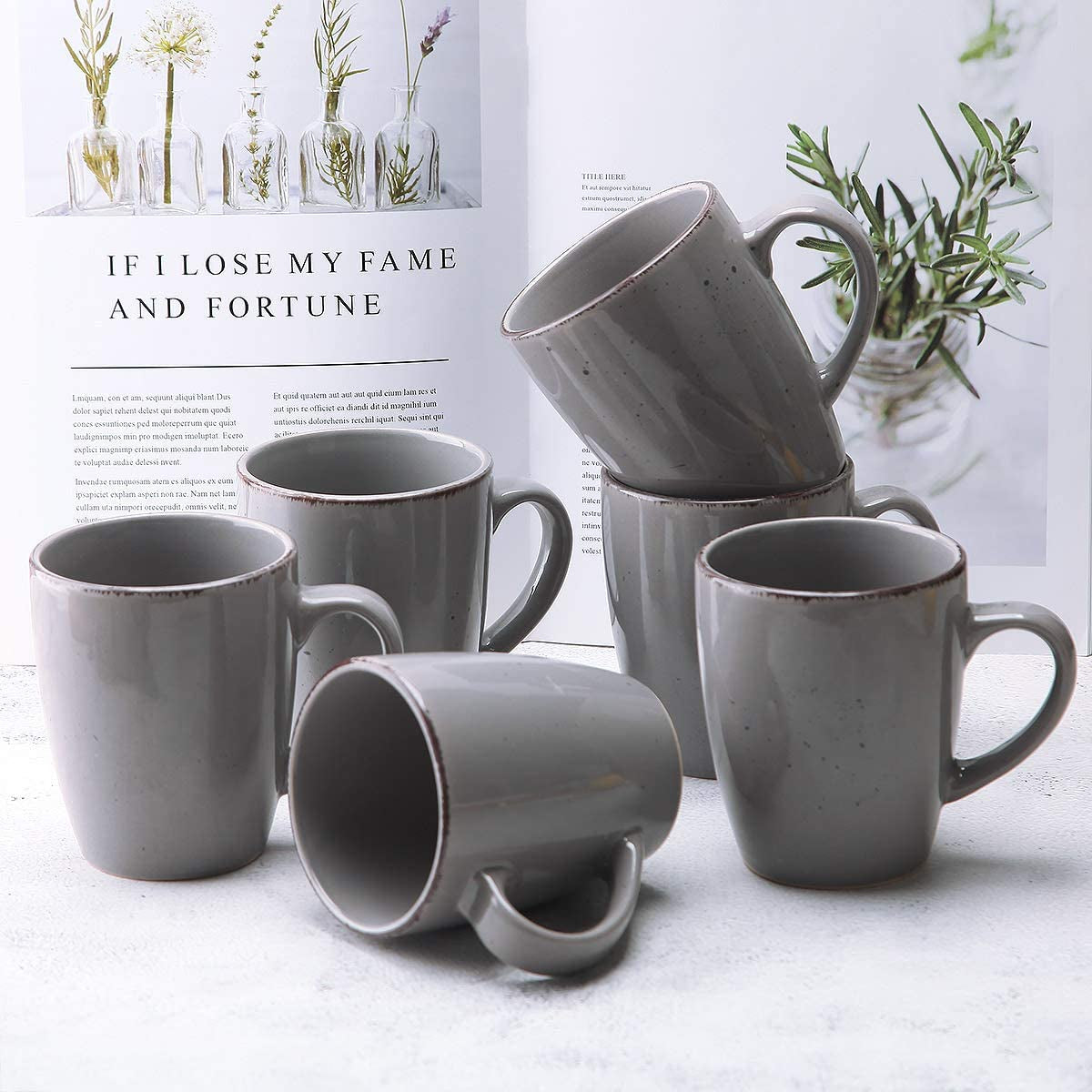 Grey 6 PCS Ceramic Mug Set with Handles
