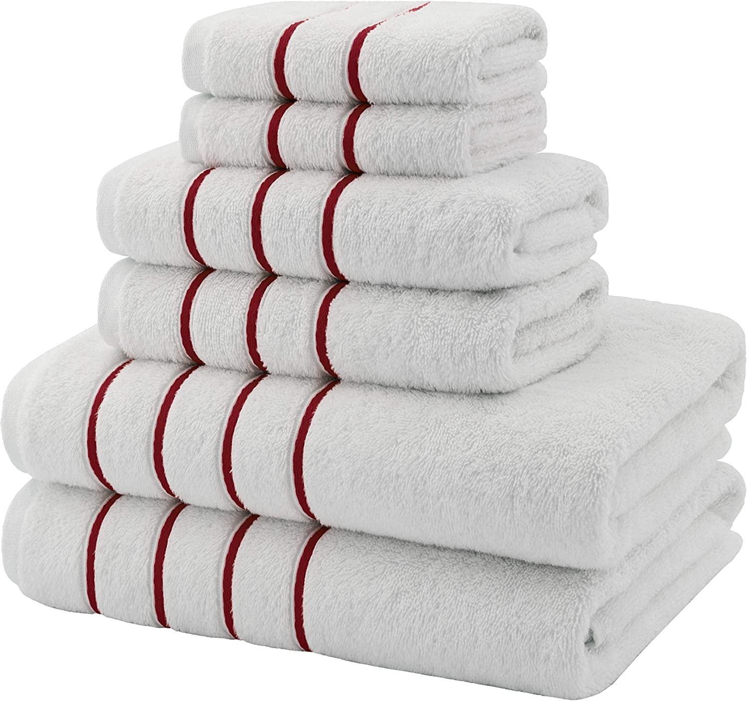 White and Burgundy Red 6 Piece Luxury Towel Set100% Turkish Cotton Soft Towels